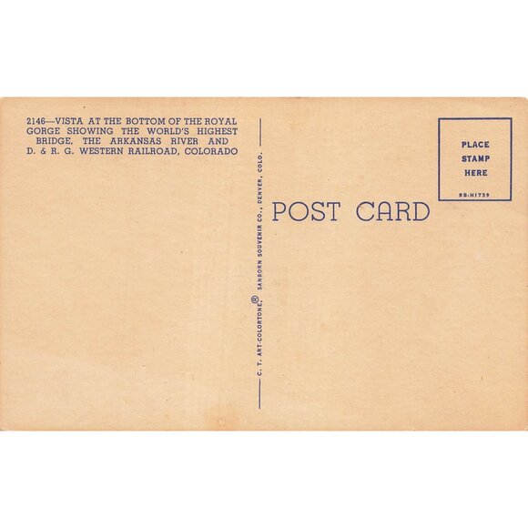 Postcard Vista at the Bottom of the Royal Gorge Colorado Vintage Linen Unposted - Picture 2 of 2